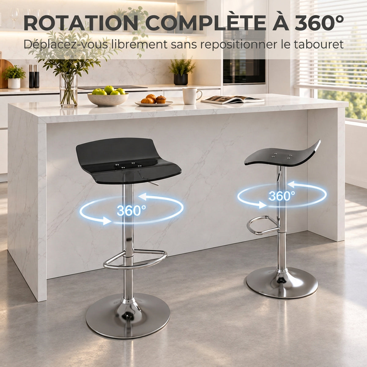 Lote de 2 taburetes de bar de diseño contemporáneo, giratorios 360°, de altura regulable, con reposapiés, 39x39x67-87 cm, negros