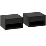 Lot de 2 tables de chevet murales, tables de nuit, tiroir, compartiment ouvert, plateau, 37 x 32 x 21 cm, noir