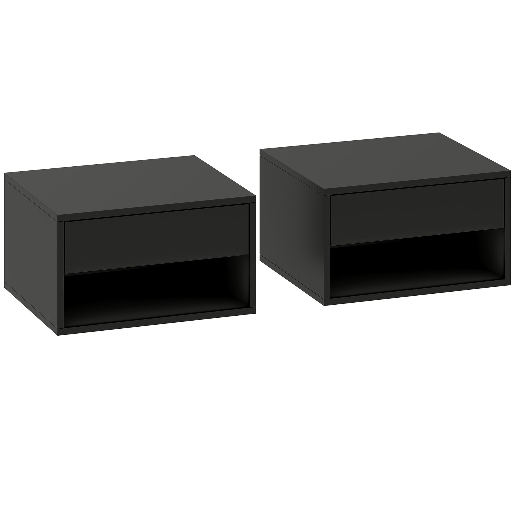 Lot de 2 tables de chevet murales, tables de nuit, tiroir, compartiment ouvert, plateau, 37 x 32 x 21 cm, noir