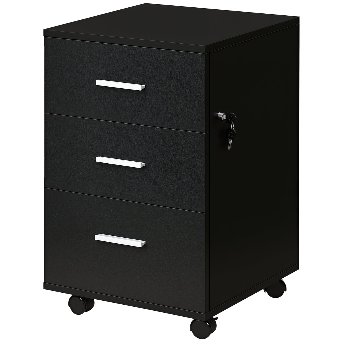 Caisson de Bureau Rangement Bureau sur Roulettes 3 Tiroirs Verrouillables 40 x 40 x 61,5 cm Noir