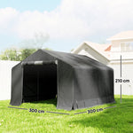 Abri de jardin tente de stockage imperméable abri moto porte enroulable fermeture éclair, 300 x 300 x 210 cm, gris foncé