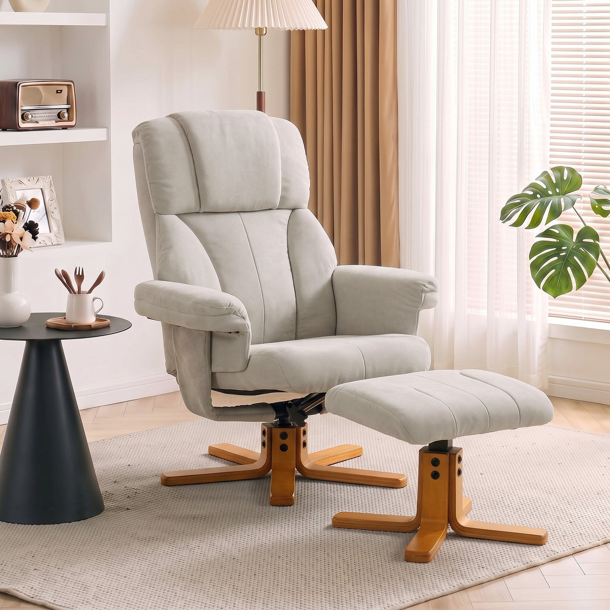 Recliner chair with footrest, relaxation chair, reclining backrest, padded seat, 79x80x104cm, cream