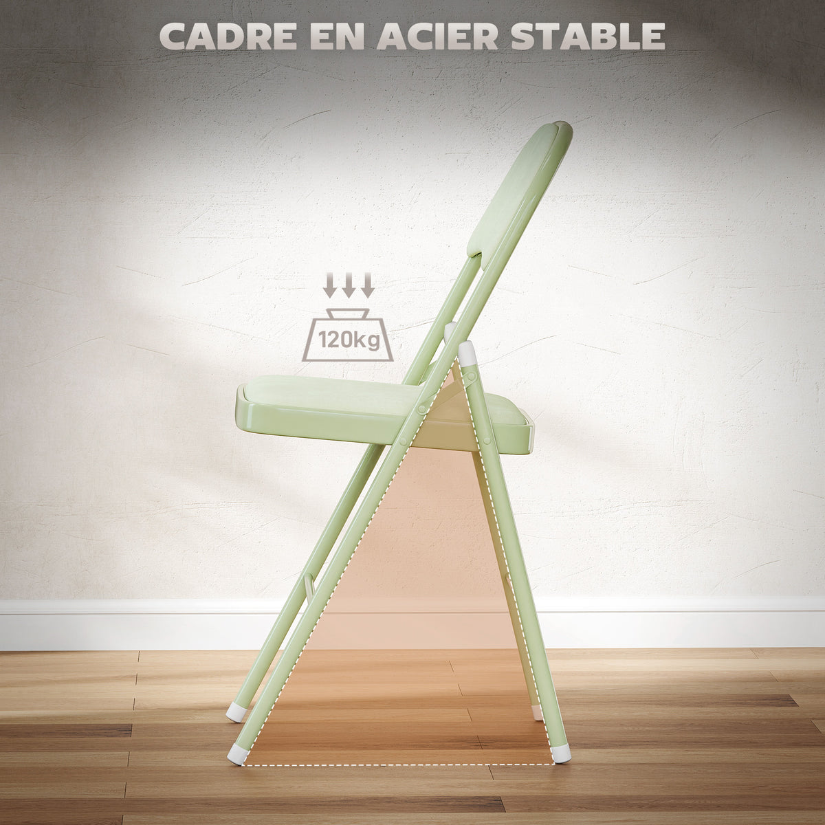 Lot de 4 chaises pliantes et portables intérieur avec assises et dossiers rembourrés en velours, cadre en acier, vert
