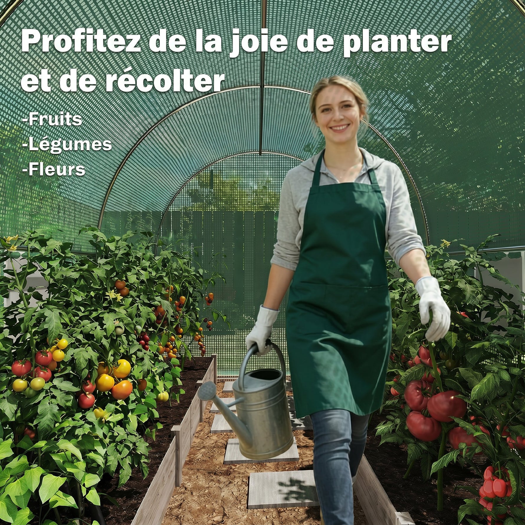 Serre de Jardin Tunnel 8 m² 4L x 2l x 1,9H m Acier galvanisé renforcé diamètre 2,4 cm + PE fenêtres Porte Vert