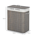 Panier à linge 100L avec 2 bacs bambou pliable couvercle poignée avec Sac amovible et lavable gris