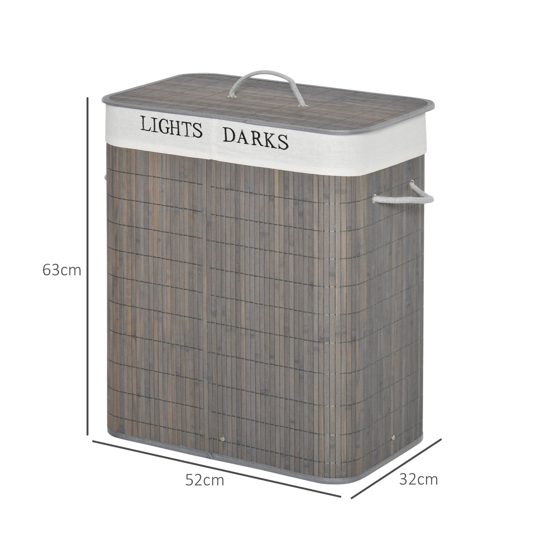 Panier à linge 100L avec 2 bacs bambou pliable couvercle poignée avec Sac amovible et lavable gris