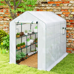 Serre de jardin 3 m² avec étagères 3 niveaux, PE renforcée 135 g/m² anti-UV, porte enroulable et fenêtres en maille
