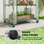 Mini serre de jardin avec 3 étagères, bâche PVC haute densité, porte enroulable 4 roulettes 69 x 49 x 130 cm transparent