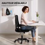 Chaise bureau ergonomique, fauteuil de bureau en maille, accoudoirs relevables, hauteur réglable, 59,5x56x103cm, noir