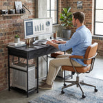 Bureau avec rangement avec prises de courant, 3 tiroirs en tissu et 4 étagères de rangement, 120 x 40 x 76 cm, noir