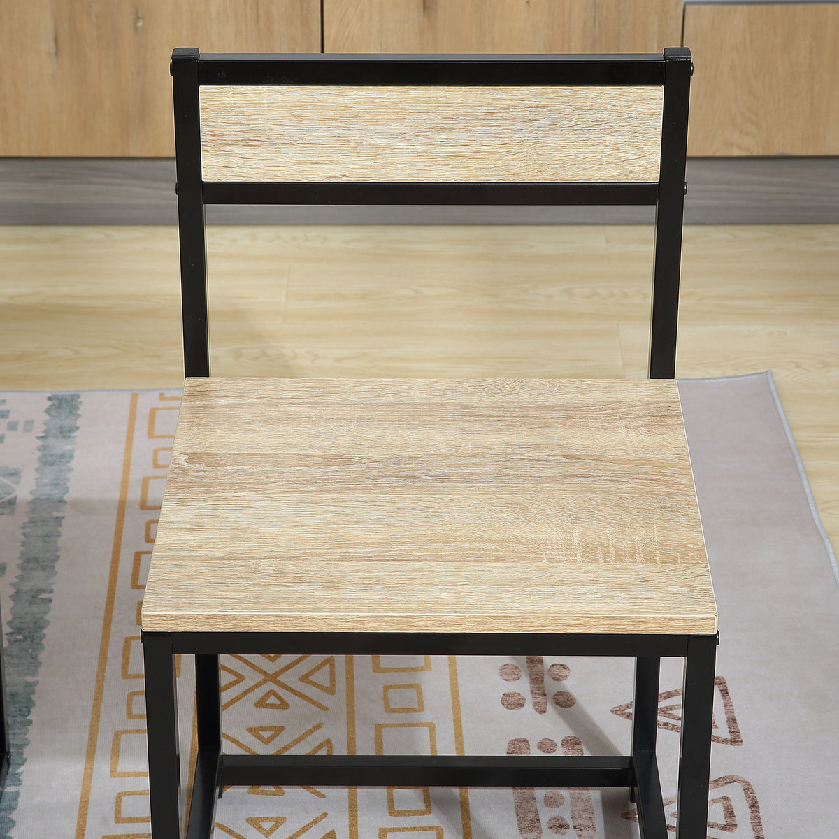 Ensemble Table et chaises de Salle à manger Set de 1 Table + 2 chaises encastrables pour Cuisine - métal Noir Aspect chêne Clair