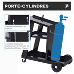Chariot de soudage mobile à 3 niveaux avec 4 roues, porte-bouteille de gaz et chaînes de sécurité, charge 50 KG, noir