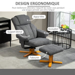 Fauteuil relax avec repose-pied, fauteuil de relaxation, dossier inclinable, assise rembourrée, 79x80x104cm, gris foncé