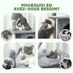 Arbre à chat à 3 niveaux tour pour chat 2 niches et surface de repos confortable, balle 43 x 33 x 80 cm gris foncé-7