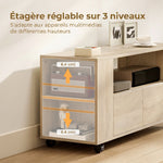 Meuble TV sur roulettes 102 cm, meuble télé pour téléviseur jusqu'à 42 pouces, 2 tiroirs, compartiments ouverts, naturel