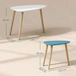 Set di 2 tavolini da salotto nidificanti design scandinavo, gambe in legno e piano in legno, bianco e blu