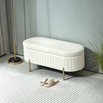 Banc de rangement, bout de lit en velours avec couvercle, pieds en métal, capacité 72 L, 108x44x43,5cm, crème-1