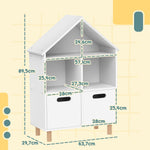 Bibliothèque enfants meuble de rangement enfants 3 niveaux avec deux tiroirs forme de maison 63,7 x 29,7 x 89 cm blanc