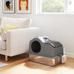 Maison de Toilette pour Chat avec Couvercle Amovible et Fermé, Côtés Hauts, 60,5x40,5x45cm, Gris Foncé