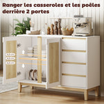 Buffet, meuble de rangement avec 2 portes et 4 tiroirs, étagère réglable, 120 x 40 x 86 cm, blanc et chêne