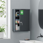 Armario botiquín de pared de acero, armario para medicamentos de 3 niveles con puerta con cerradura y 2 llaves, 40x15x53,5 cm, gris