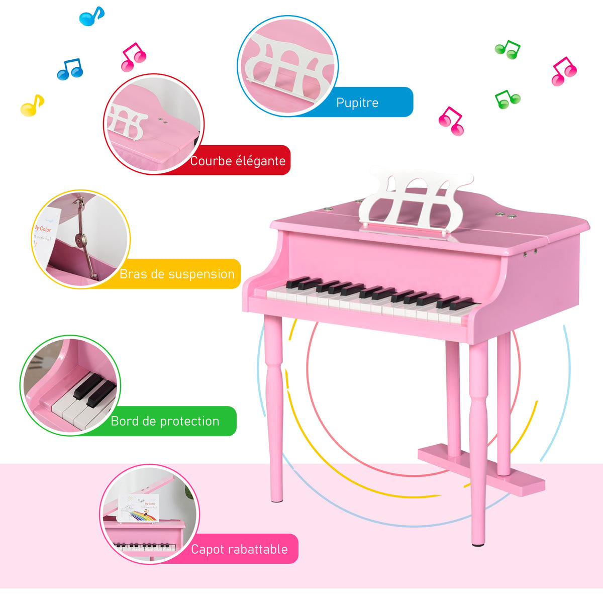 Kinder-Flügel aus Holz Kinderklavier 30 Tasten - inkl. Hocker und Notenständer - Musikinstrument - MDF rosa