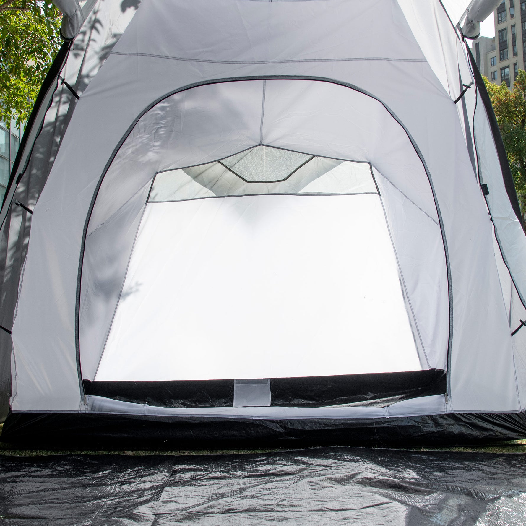 Tente de camping familiale 4 personnes dôme 2 chambres 1 séjour et 1 auvent anti-UV Imperméable 2000 mm multicolore