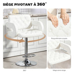 Tabouret de bar pivotant chaise de bar réglable en hauteur avec dossier repose-pieds et accoudoirs 61x50x93-113cm blanc