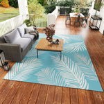 Tapis d'extérieur réversible 274x182 cm, tapis de sol en PP résistant aux intempéries, sac de transport, bleu