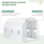 Bâche de Rechange Serre Tunnel 6 m², bâche PE Anti-UV imperméable 6 fenêtres + Porte Enroulable zippée Blanc