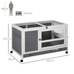 Clapier en bois cage à lapin villa pour lapin avec plateau coulissant, porte verrouillable, dessus ouvrable gris