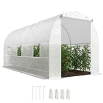 Serre tunnel de jardin 9m², serre de jardin tunnel avec porte et 6 fenêtres, bâche PE 140 g/m² 445 x 200 x 200 cm blanc