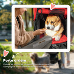 Passeggino per cani carrello pieghevole 3 ruote fuoristrada EVA 12" capottina regolabile 2 guinzagli 109,5x57,5x106,5cm rosso