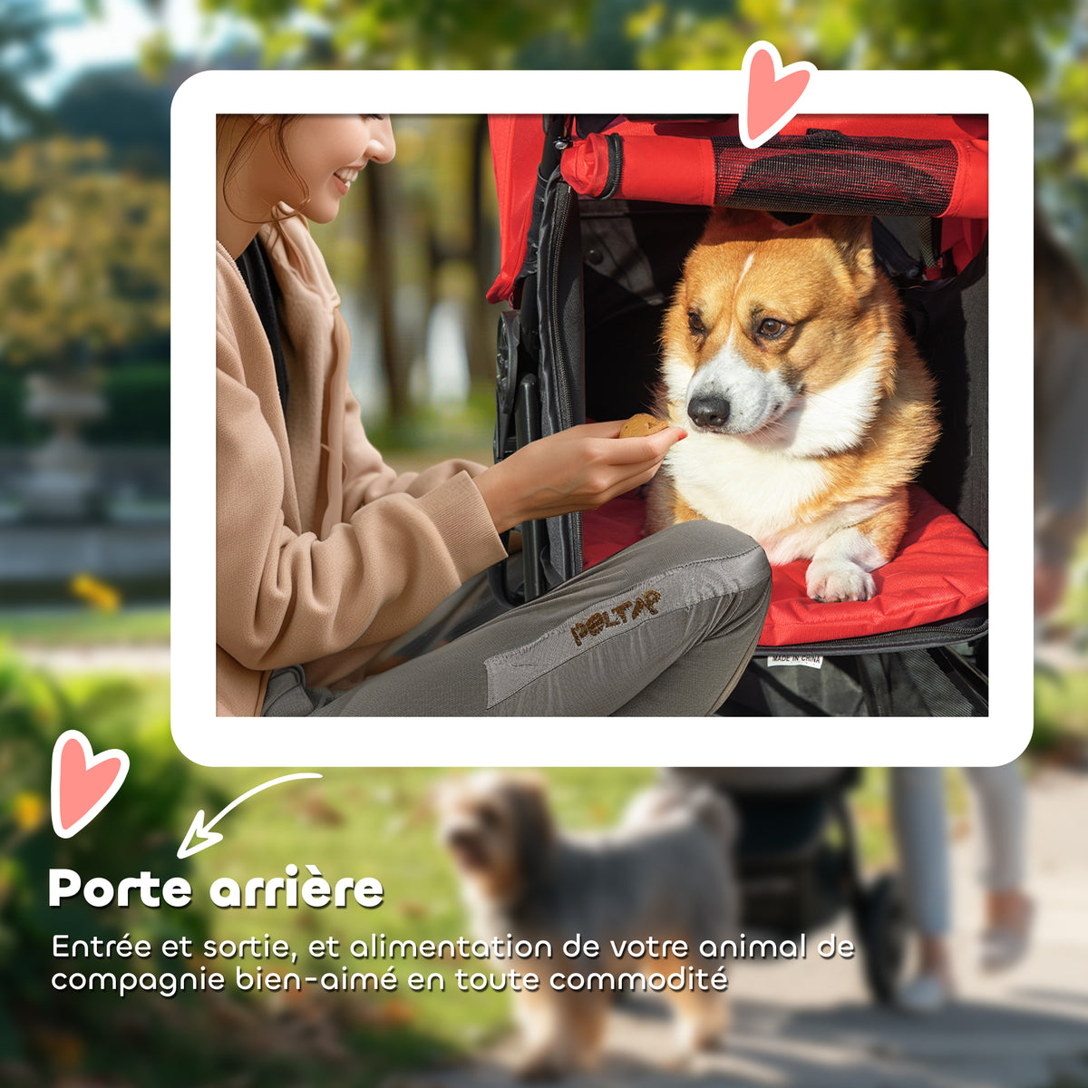 Passeggino per cani carrello pieghevole 3 ruote fuoristrada EVA 12" capottina regolabile 2 guinzagli 109,5x57,5x106,5cm rosso