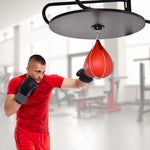 Punching Ball Poire de Vitesse Boxe avec Support Plateau tournant + Pompe en bois Hauteur Réglable Acier revêtement synthétique Rouge Noir