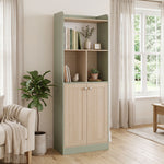Bibliothèque à 5 niveaux, meuble de rangement, étagère à livres avec 2 portes, 60 x 30 x 161,2 cm vert et bois naturel