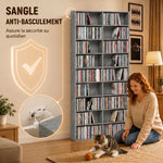 Rangements pour CD et DVD 18 compartiments capacité max. 640 CD/360 DVD 430 Blu-ray 78,5 x 24 x 175 cm gris clair