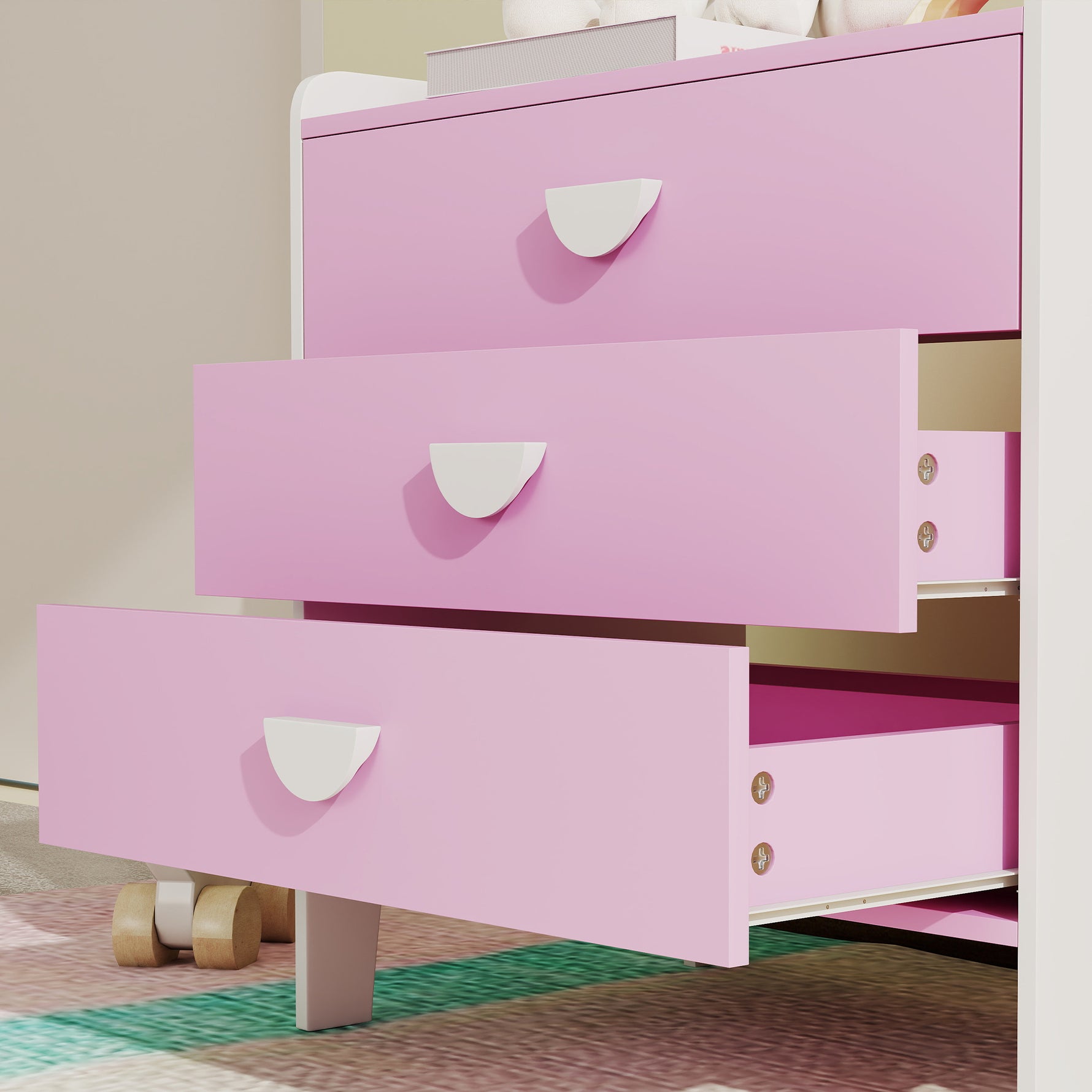 Commode pour enfants, commode rangement 3 tiroirs pour chambre d'enfant, crèche, salle de jeux, 60 x 40 x 60 cm, rose