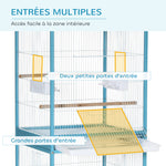 Grande Cage à Oiseaux sur Pied Double avec Mangeoires Perchoirs Plateau Amovible Roulettes 51,5 x 50 x 140 cm Bleu Clair