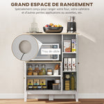Meuble armoire micro-ondes pour cuisine avec 1 niche, 3 portes passe-câbles 80 x 35 x 97 cm blanc et aspect bois