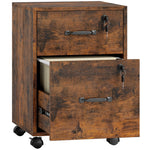 Caisson bureau mobile à 2 tiroirs, meuble rangement bureau sur roulettes pour documents suspendus format lettre, marron
