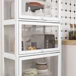 Vitrine pour collection buffet salon meuble de rangement à 4 niveaux avec portes à abattant, 59 x 30 x 139 cm, blanc
