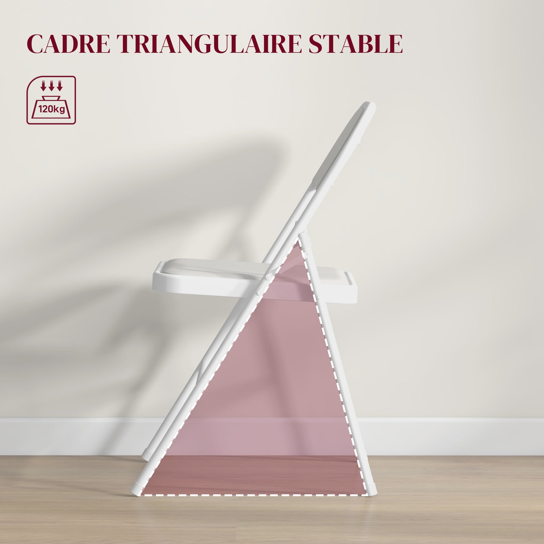 Lot de 2 chaises pliantes chaises de salle à manger portables cadre en acier dim. 45l x 46P x 78H cm blanc