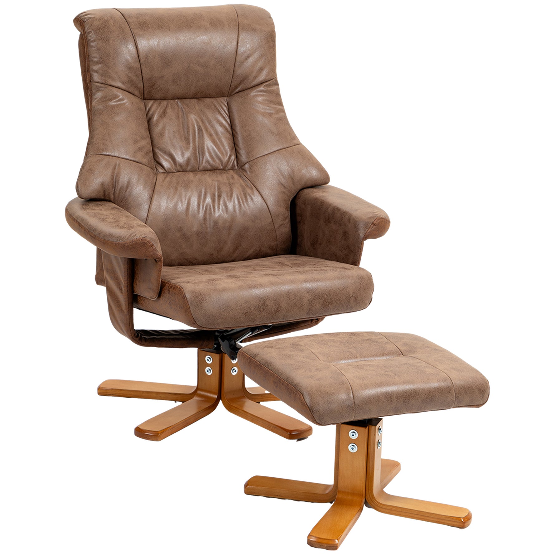 Fauteuil relax inclinable 135° pivotant 360° avec repose-pieds revêtement microfibre marron