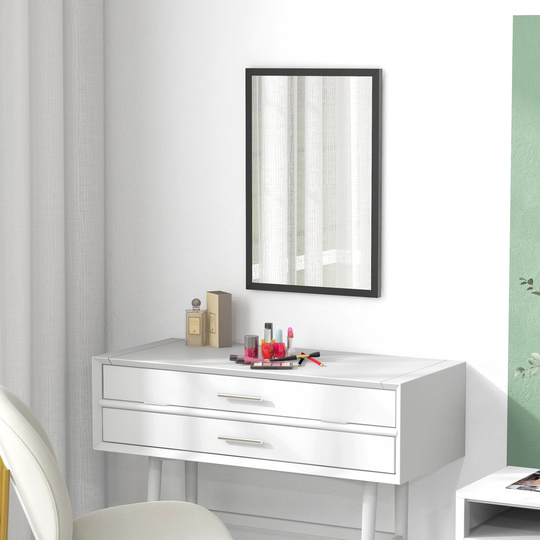Miroir mural rectangulaire 60 x 40 cm, cadre en bois noir, idéal pour la salle de bain, salon ou chambre