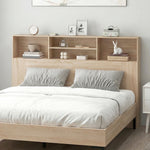 Tête de lit sur pied avec rangements, accessoire de lit 4 compartiments ouverts, 160 x 20,2 x 108,2 cm, bois naturel