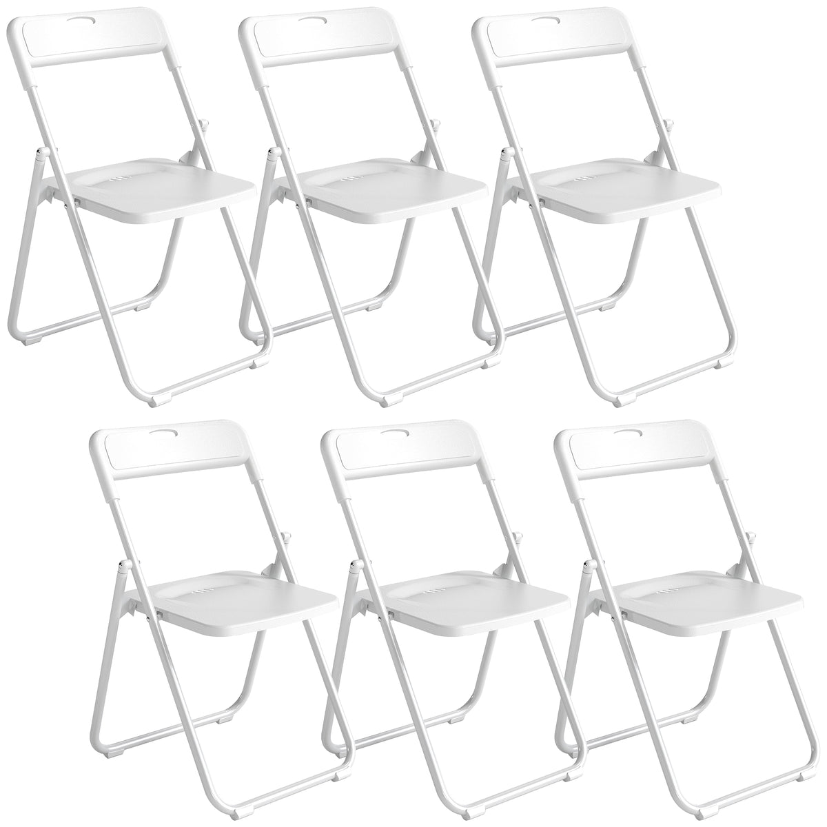Lot de 6 chaises pliantes portables en plastique et acier, dossier incurvé, assise concave, 48,5 x 47 x 75 cm, blanc