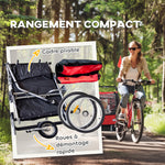 Remorque vélo enfant 2 en 1 avec ceinture de sécurité 5 points, réflecteurs, drapeau et rideau coupe-vent, rouge