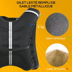 Gilet lesté de 5 kg, veste lestée, pour homme et femme, avec poche de rangement, tissu Oxford, sable métallique, noir