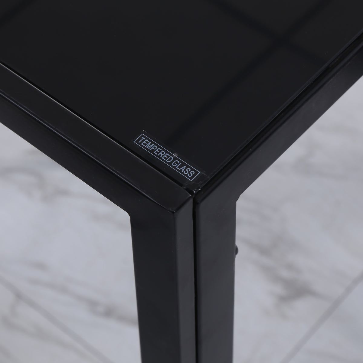Mesa de comedor para 4 personas, mesa de cocina con tablero de vidrio templado y patas de metal, 120x60x75cm, negro